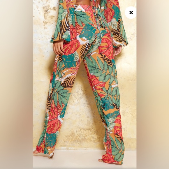 Orange Big Leaf Wide Leg Beach Top and Trousers size 6 - Picture 6 of 12